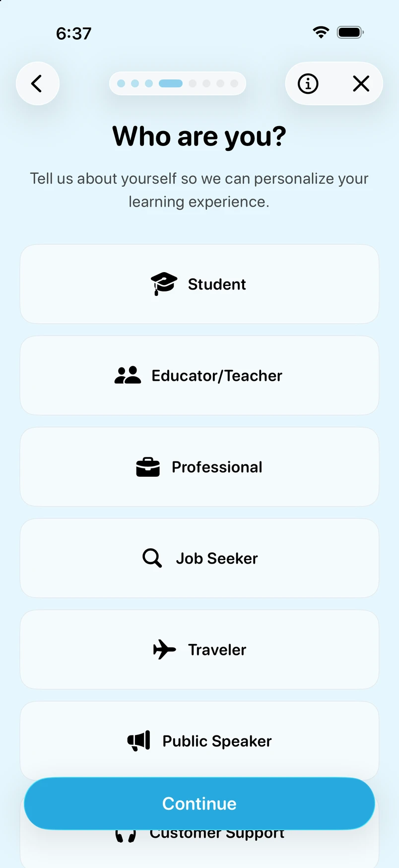 Vernato app: Personalized role selection